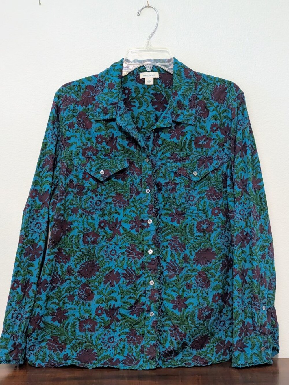 Sundance Floral Eyelet Button-Down Shirt - Size Large